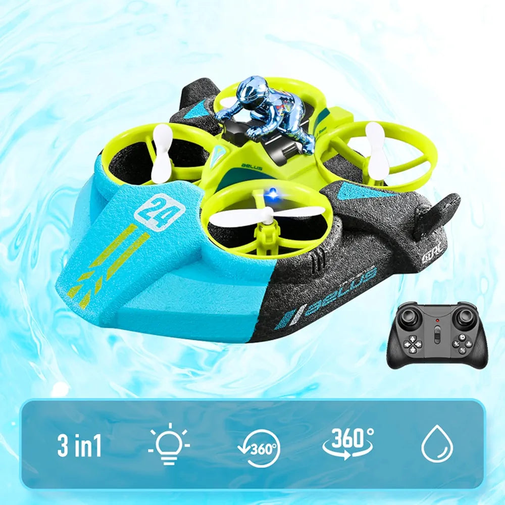 4DRC Mini RC Drone Altitude Hold Headless Mode 3 in 1 Sea Land Air Flight 2.4G Remote Control Quadcopter Boat RC Helicopter Toys