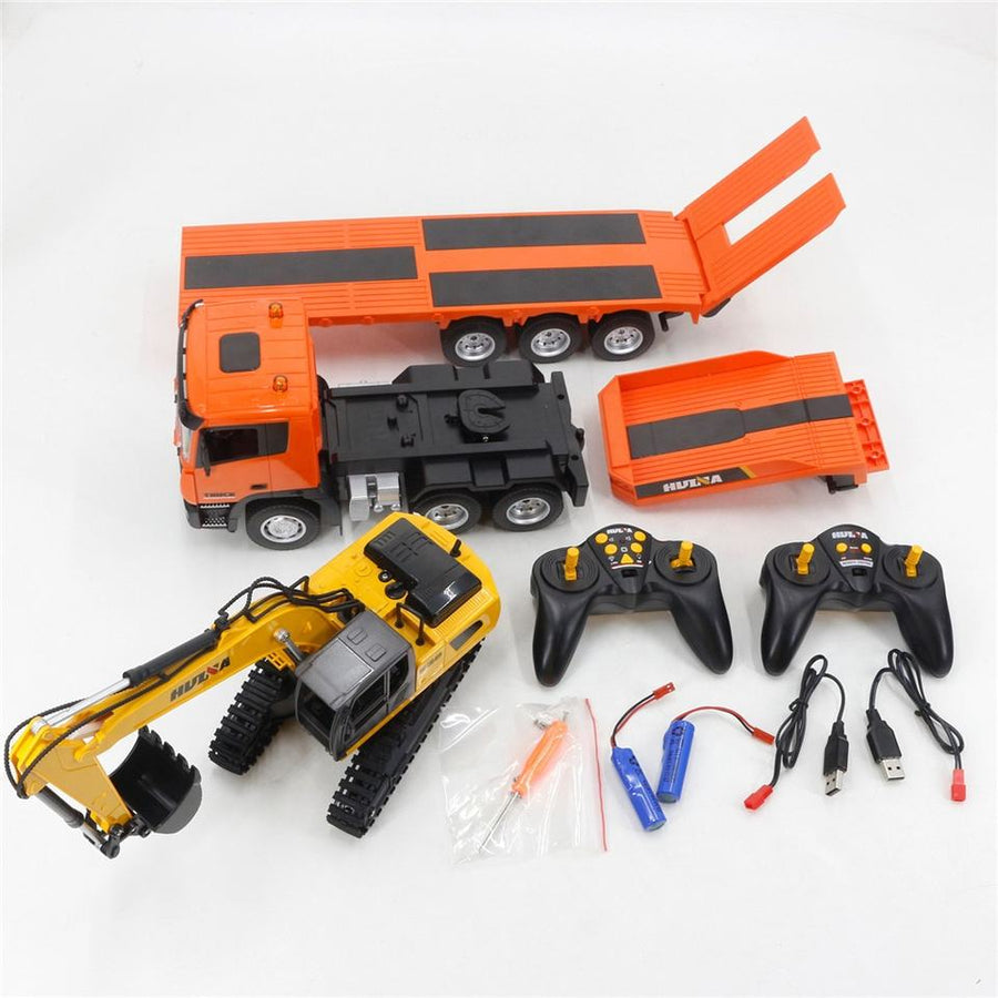 Huina 1319 1:24 RC Tractor Truck with Flatbed Trailer & Excavator 9CH