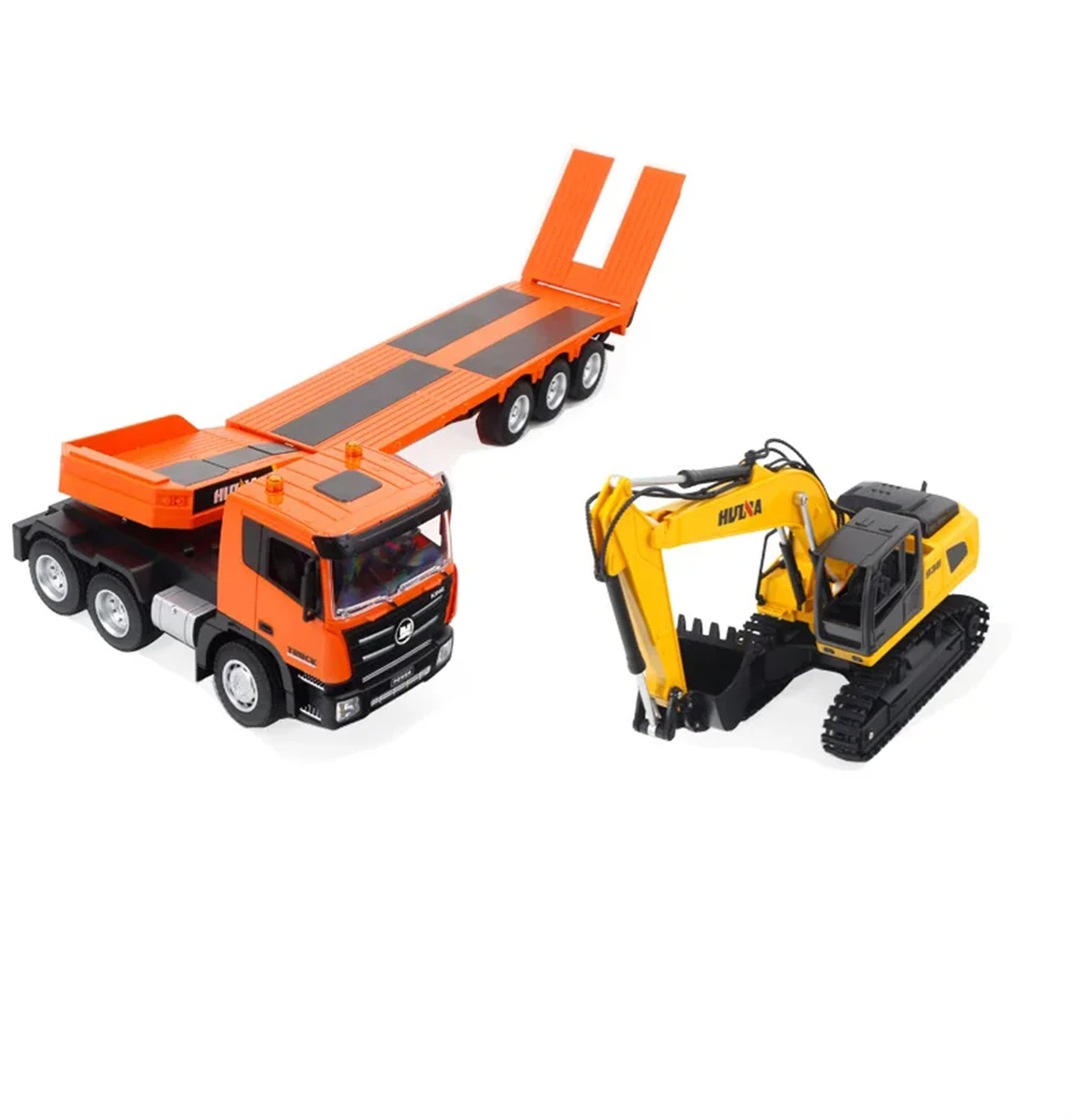 HuiNa  1319 RTR 1/18 2.4G 9CH RC Car Excavator Flat Trailer Flatbed Semi Truck Remote Control Simulation Sound LED Light Engineering Construction Vehicles Models