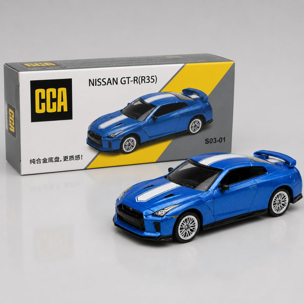 CCA Nissan GT-R R35 Blue & White 1:64 Diecast Model Car S03-01