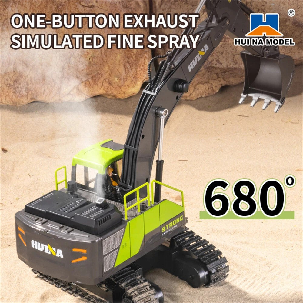 Huina 1661 1:18 Die-Cast Metal RC Excavator – 13CH Radio Control Construction Vehicle with LED Lights