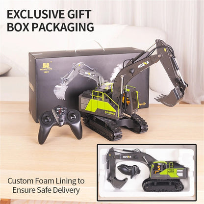 Huina 1661 1:18 Die-Cast Metal RC Excavator – 13CH Radio Control Construction Vehicle with LED Lights