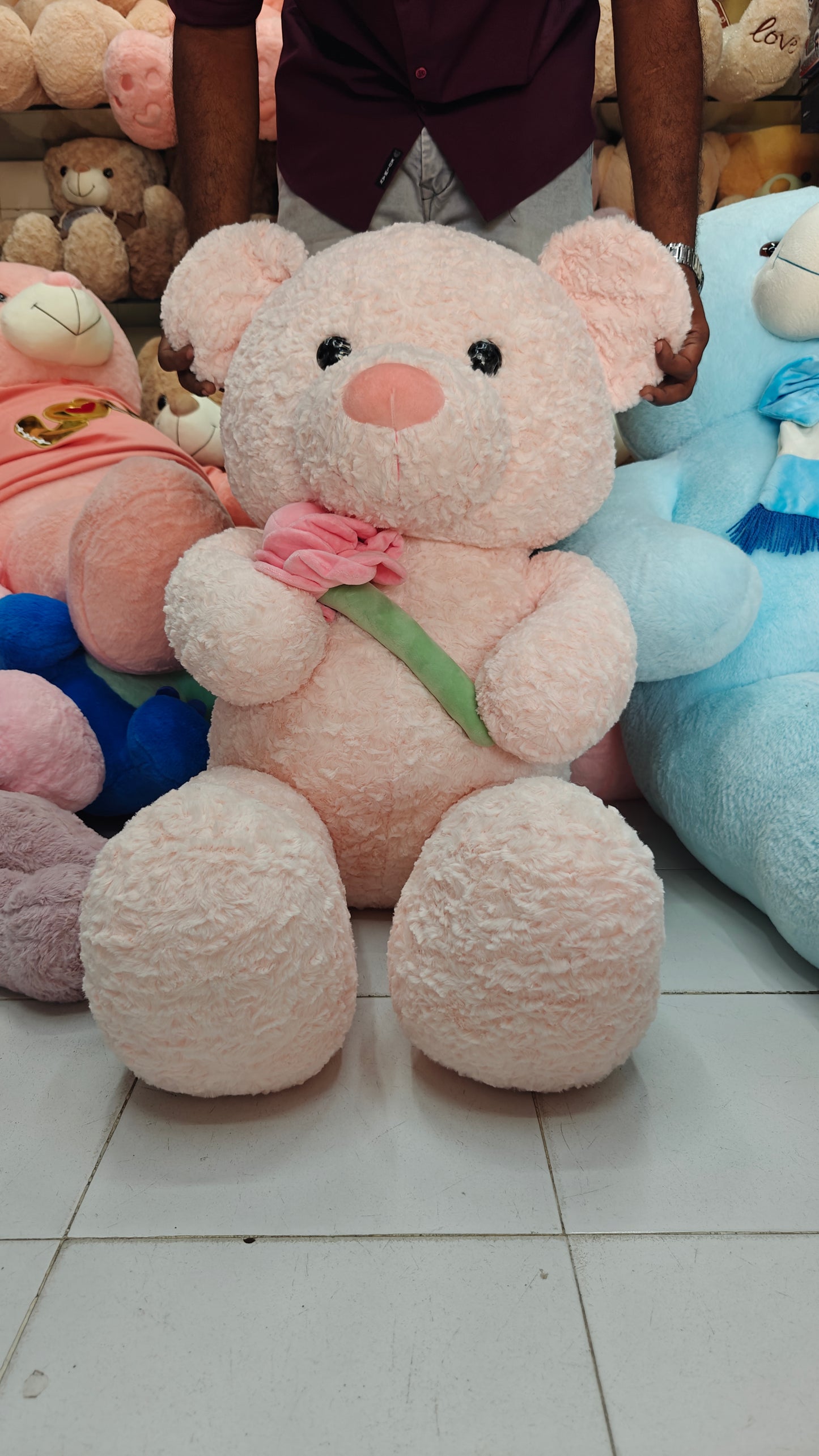 4 FEET PEACH FLOWER TEDDY BEAR