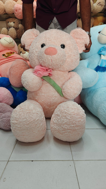 4 FEET PEACH FLOWER TEDDY BEAR