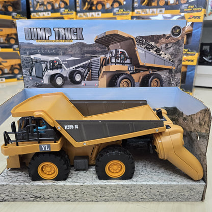 1/24 Metal RC Truck Toy 9-Channel Remote Control Construction Vehicle Dumping Truck with Lights & Sounds, 2.4GHz Rechargeable Toy for Kids