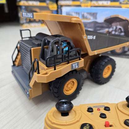 1/24 Metal RC Truck Toy 9-Channel Remote Control Construction Vehicle Dumping Truck with Lights & Sounds, 2.4GHz Rechargeable Toy for Kids