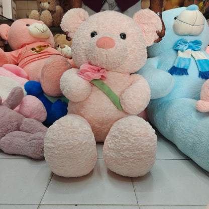 4 FEET PEACH FLOWER TEDDY BEAR