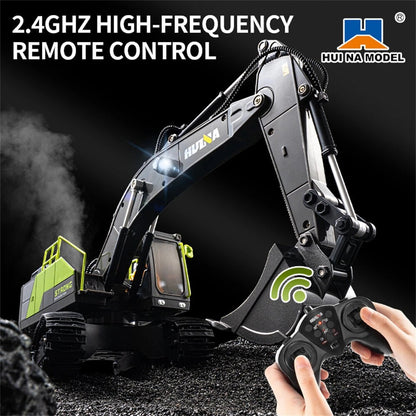 Huina 1661 1:18 Die-Cast Metal RC Excavator – 13CH Radio Control Construction Vehicle with LED Lights