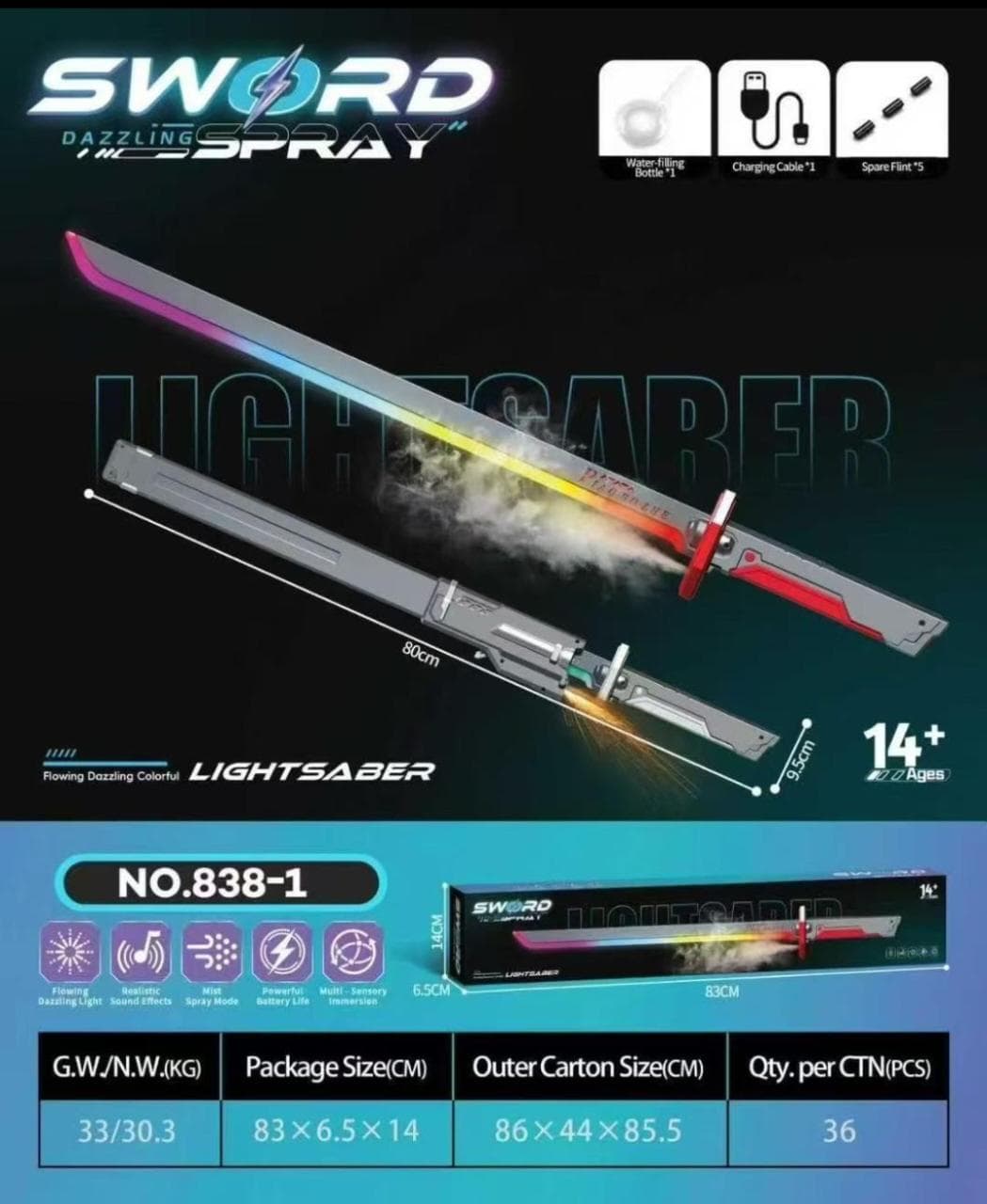 Lightsaber Sword – LED Light Blade with Real Sparks & Smoke Effect