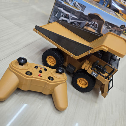 1/24 Metal RC Truck Toy 9-Channel Remote Control Construction Vehicle Dumping Truck with Lights & Sounds, 2.4GHz Rechargeable Toy for Kids