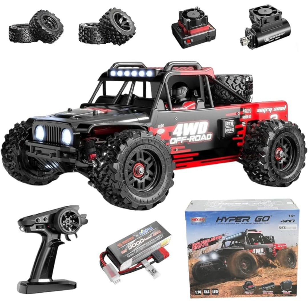 MJX 14209 Hyper Go Brushless RC Car – 4WD High Speed with Max Speed Upgrade Support & Extra Tyres, Springs & Tool Kit
