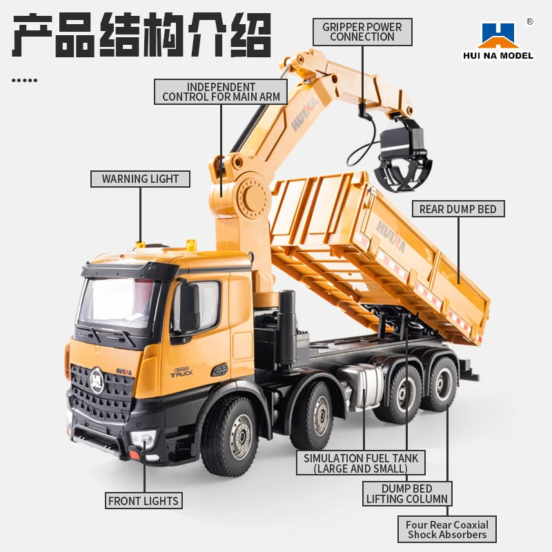 HUINA 1538 1:14 RC Dump Truck with Alloy Timber Grabber 26CH