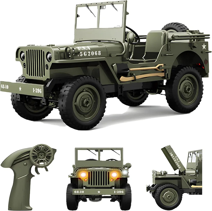 JJRC C8815 RTR 1/10 4WD RC Willys Military Truck – Rock Crawler with Metal Frame & LED Lights