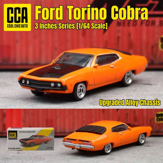CCA Ford Torino Cobra Die-Cast Model Car – Orange, 1:64 Scale Classic Muscle Car L05-02