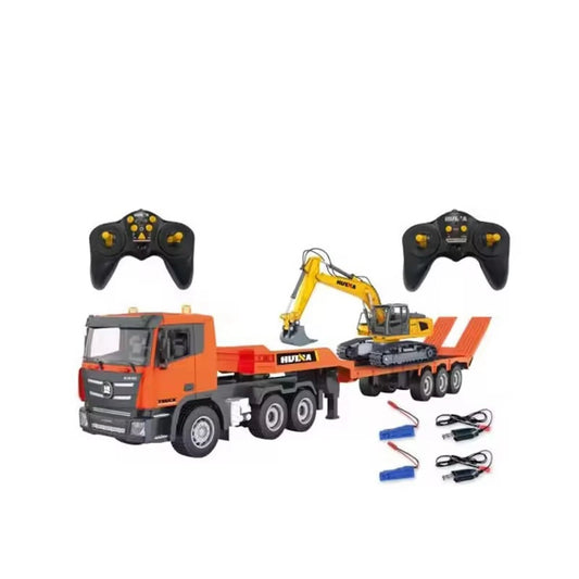 HuiNa  1319 RTR 1/18 2.4G 9CH RC Car Excavator Flat Trailer Flatbed Semi Truck Remote Control Simulation Sound LED Light Engineering Construction Vehicles Models